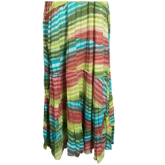 Solitaire Women Strappy Multicolor Striped Cotton Flowy Boho Tiered Maxi Dress L - Picture 7 of 9